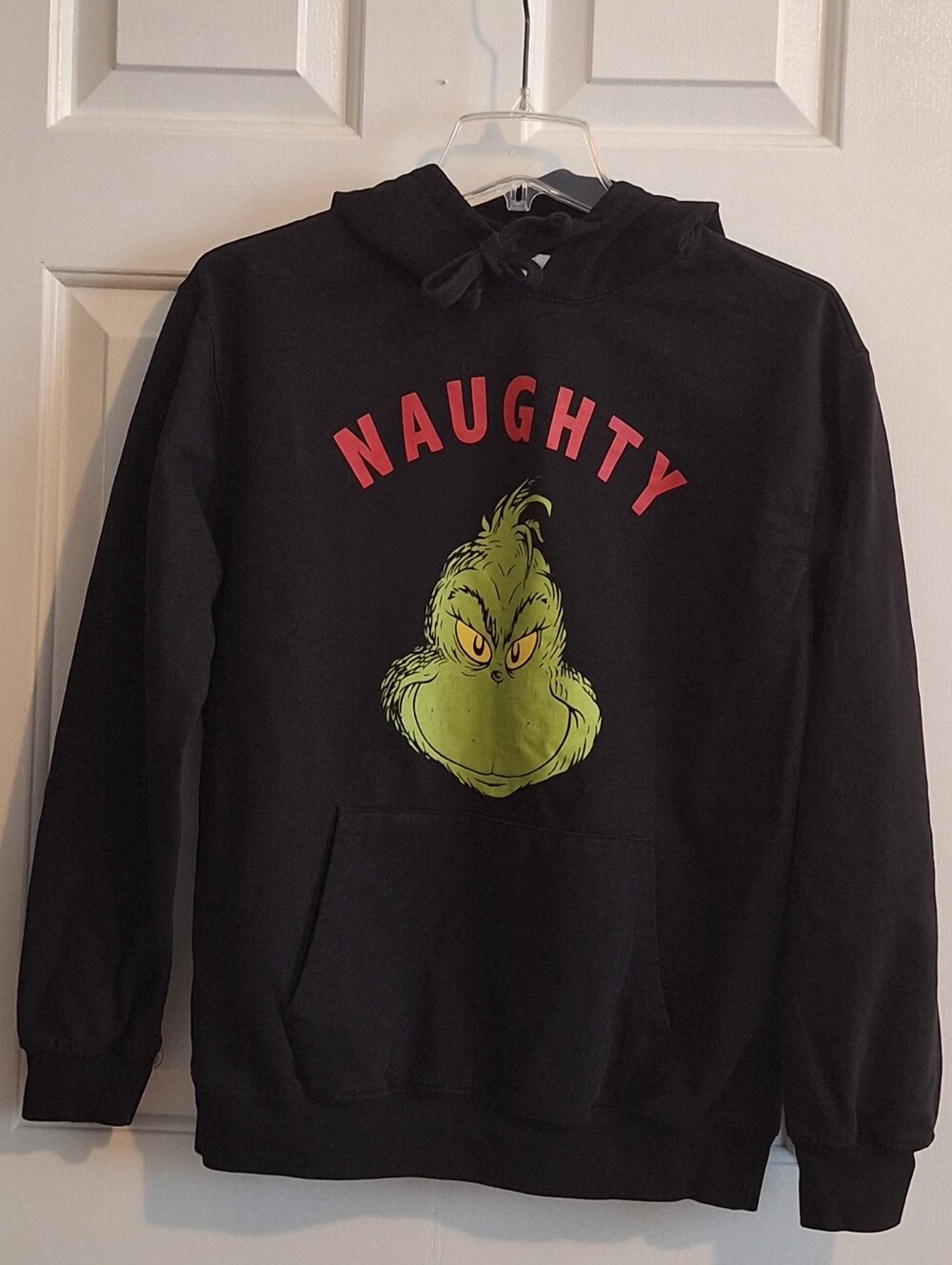 Girls Black 'Naughty' Grinch Graphic Hoodie Large 11-13 Christmas